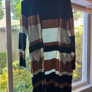 Striped Women's Cardigan - Black, White, Brown